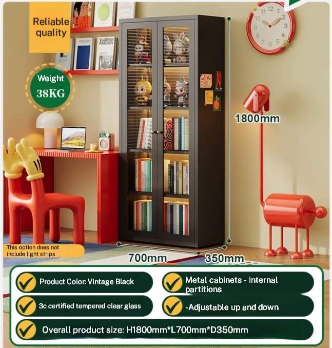 Factory Wholesale: 1800mm High Metal Storage Cabinet with Glass Doors – Durable Steel Library Bookshelf