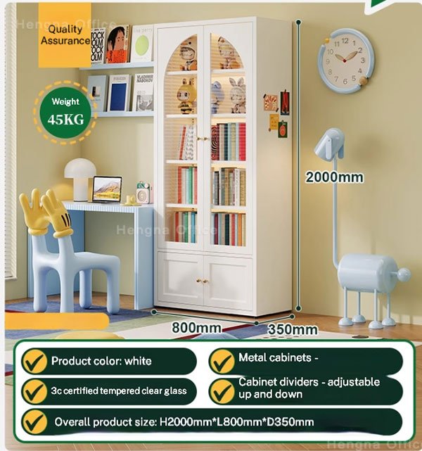 KD Structure Metal Storage Cabinet with Glass Doors | Easy Assembly Steel Bookcase Hengna Offcice