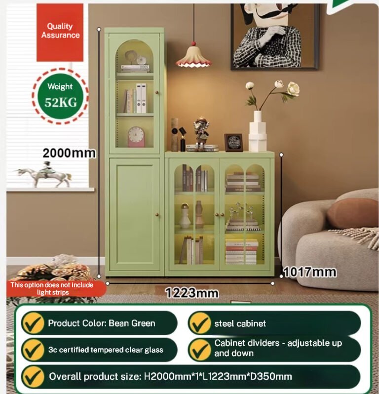 HNSG027ug Modular Arched Glass Metal Cabinet Set | Tall & Short Steel Bookcase for Modern Home & Office | Wholesale