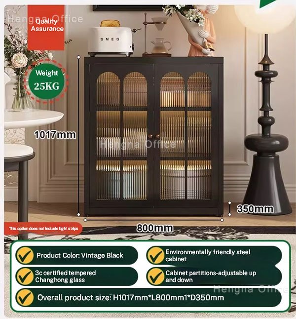 Modern office pantry with Cherry Blossom Pink arched steel sideboard.