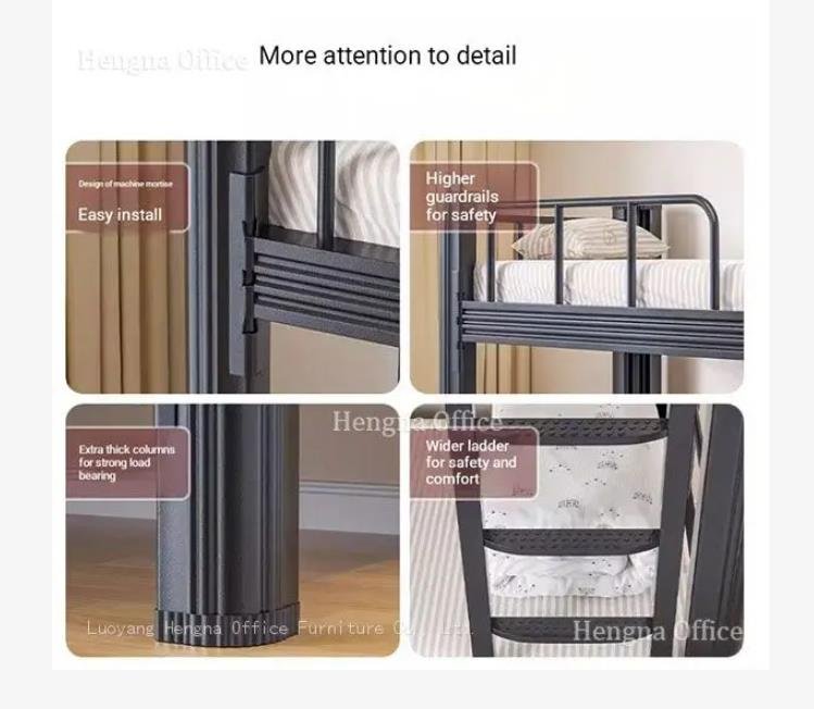 Steel bunk bed with easy install design, higher guardrails for safety