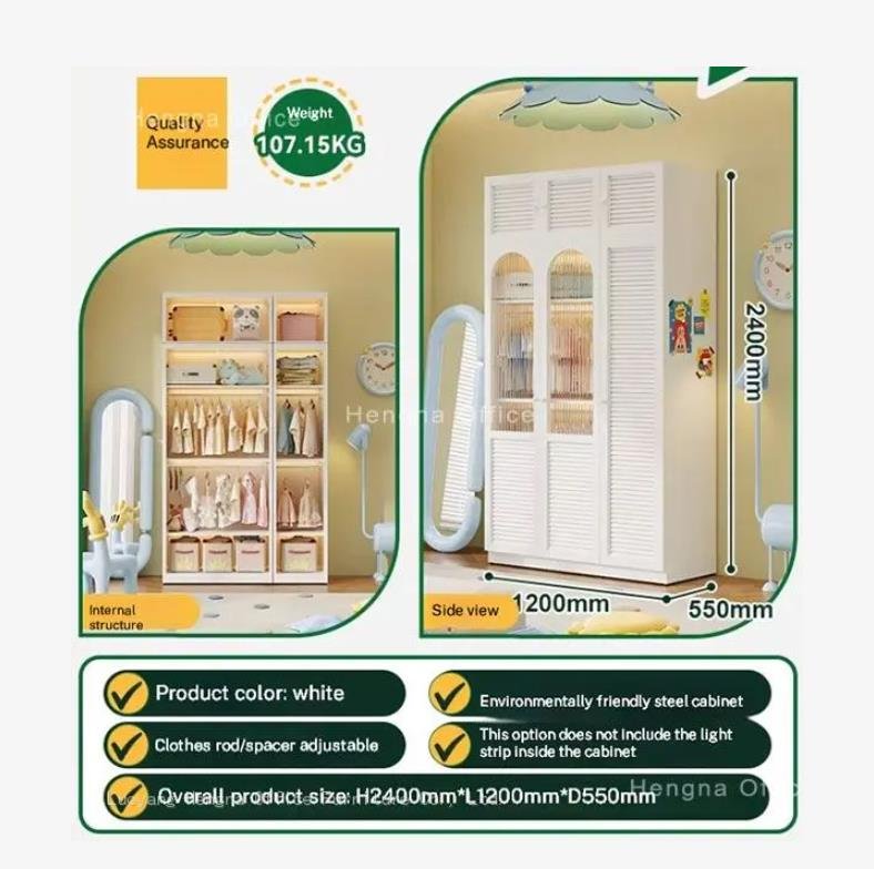 Fresh white steel wardrobe with glass doors for boutique sample display