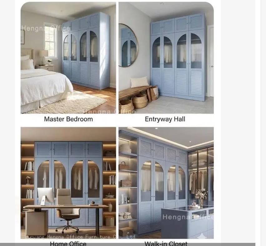 Tranquil blue steel wardrobe with frosted glass doors for retail