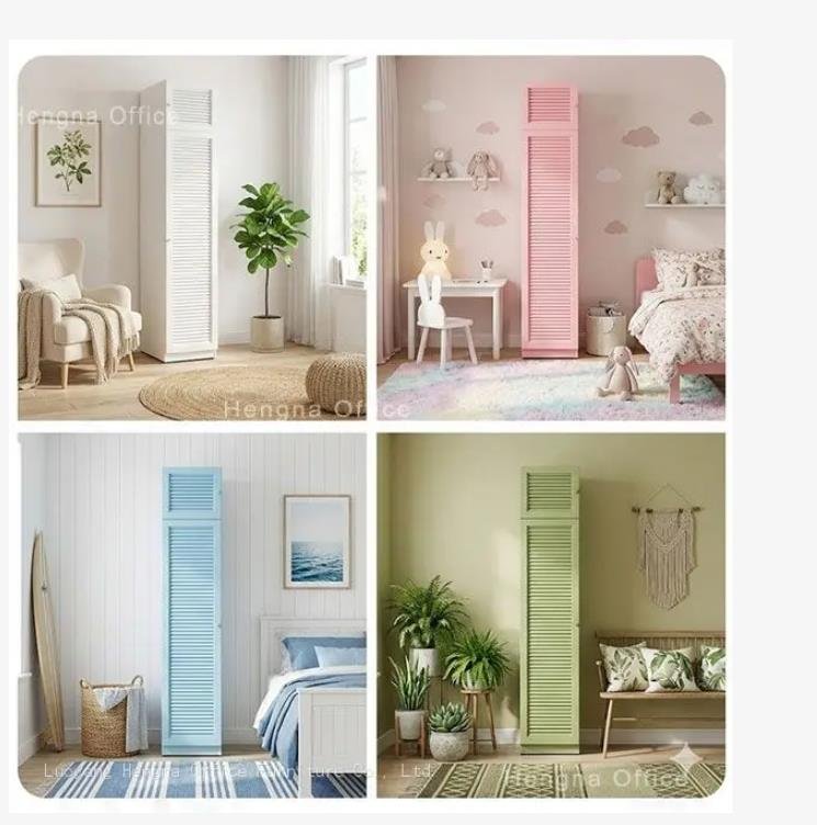 Adjustable Steel Wardrobe with Hanging Rod in various home settings: living room, children’s room, bedroom, and cozy corner
